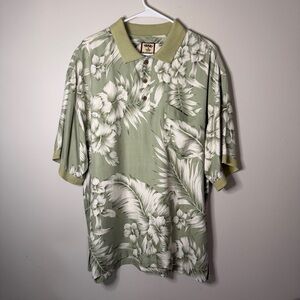 Tommy Bahama sage green floral tropical print short-sleeve polo shirt XL Men’s